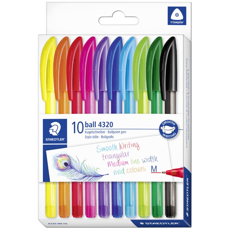 STAEDTLER stylos à bille ball 4320 M, triangulaire, assortiment de couleurs, 10 pièces