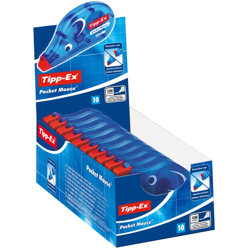 Tipp-Ex correctieroller Pocket Mouse, transparant-blauw, 4,2 mm × 10 m