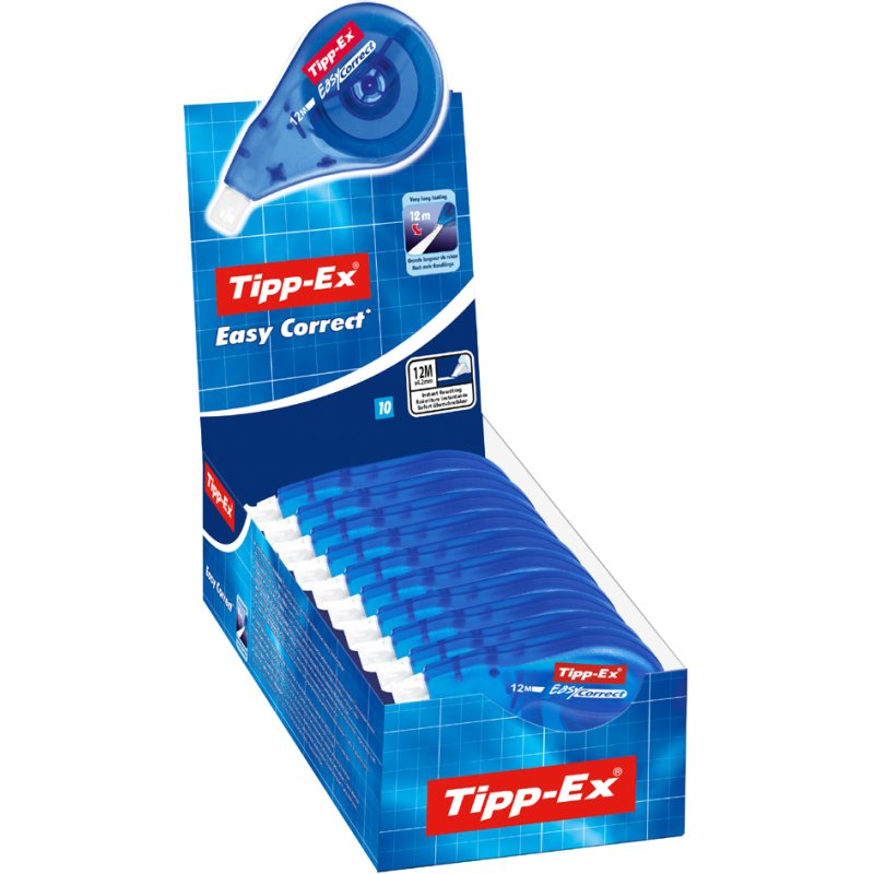 Tipp-Ex correctieroller Easy Correct, 4,2 mm × 12 m, blauw-transparant, 10 stuks