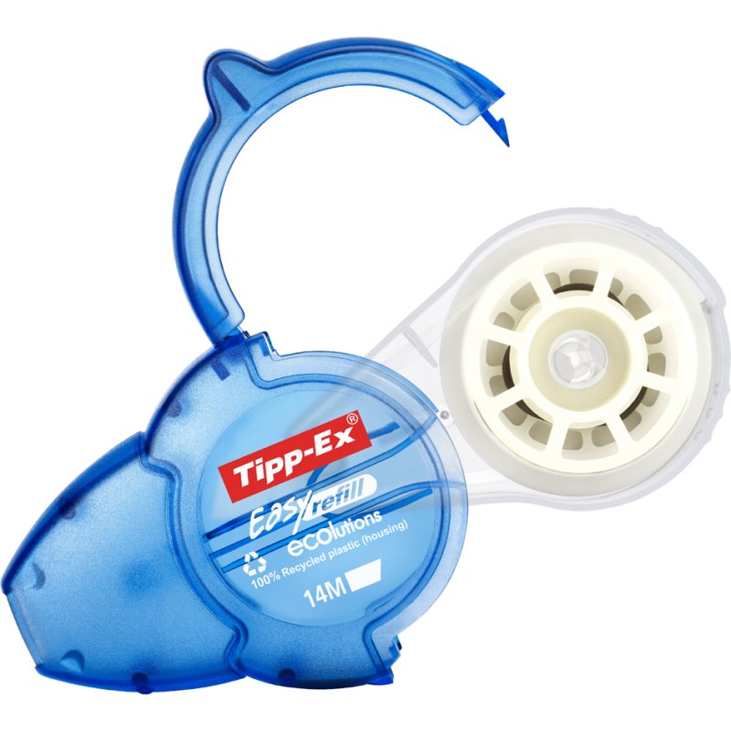 Tipp-Ex correctieroller Ecoolutions Easy Refill, navulbaar, blauw-transparant, 10 stuks