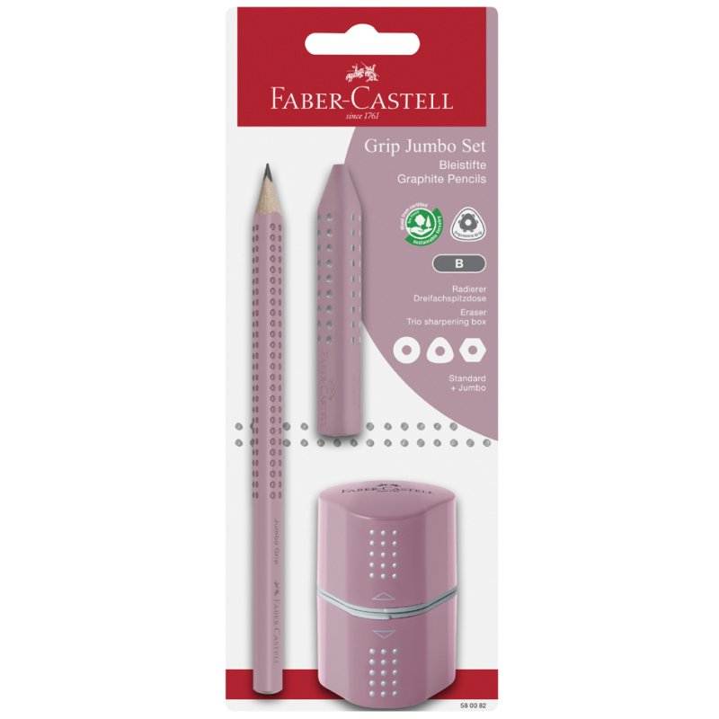 Faber-Castell potlood Jumbo GRIP set, lichtblauw, met gum en puntenslijper