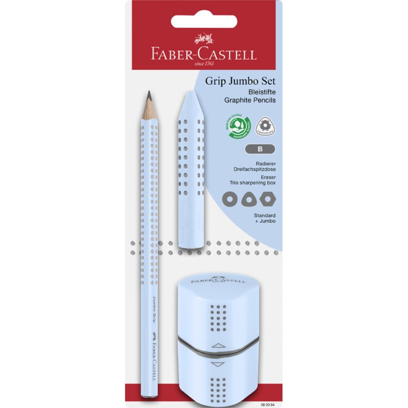 Faber-Castell potlood Jumbo GRIP set, lichtblauw, met gum en puntenslijper