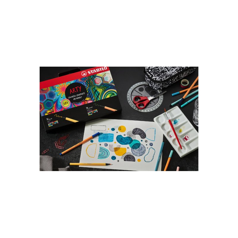 STABILO étui créatif stylo 68 & point 88 ARTY, 68 pièces, couleurs assorties