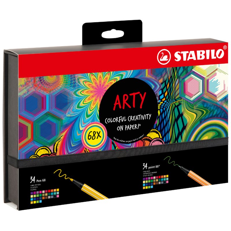STABILO étui créatif stylo 68 & point 88 ARTY, 68 pièces, couleurs assorties