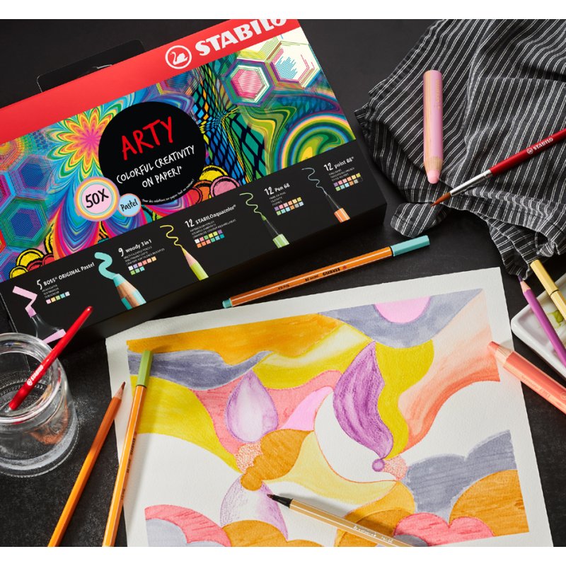 STABILO ensemble créatif ARTY Pastel, 50 pièces, coffret cadeau