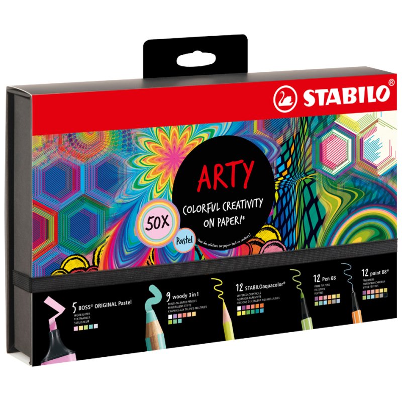 STABILO ensemble créatif ARTY Pastel, 50 pièces, coffret cadeau