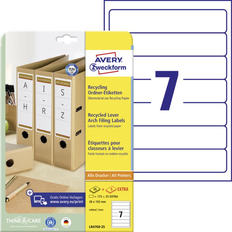 AVERY Zweckform étiquettes dos de classeur, 38 × 192 mm, recyclé, blanc naturel, 210 pièces