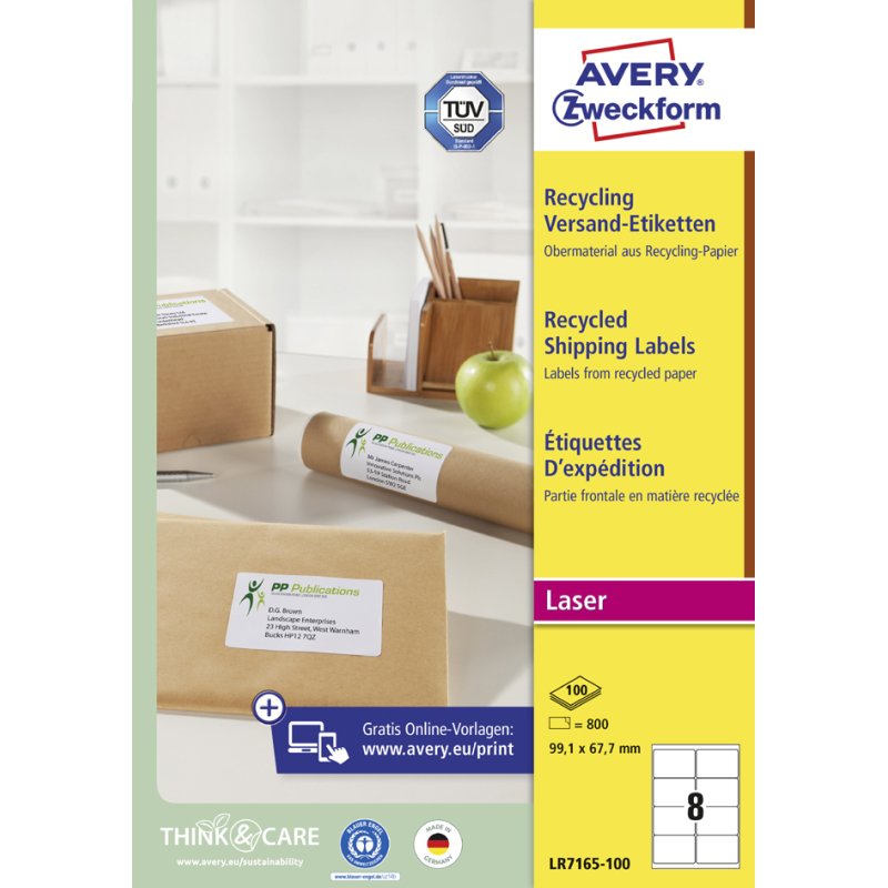 AVERY Zweckform étiquettes d'expédition recyclage, 99,1 × 67,7 mm, blanc naturel, 800 pièces