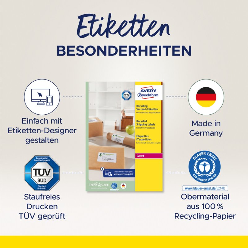 AVERY Zweckform étiquettes d'expédition recyclage, 99,1 × 67,7 mm, blanc naturel, 800 pièces