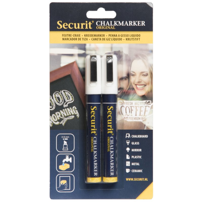 Securit marqueurs craie ORIGINAL MEDIUM, blanc, 2-6 mm, 2 pièces