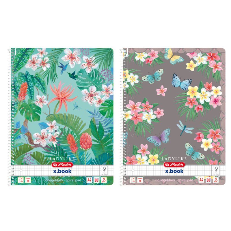 herlitz cahier quadrillé pour filles A4, 80 feuilles, perforé 4 trous