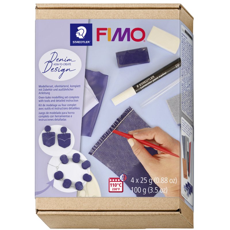 FIMO SOFT pâte à modeler set Denim Design, durcissable au four, 4 blocs de 25 g