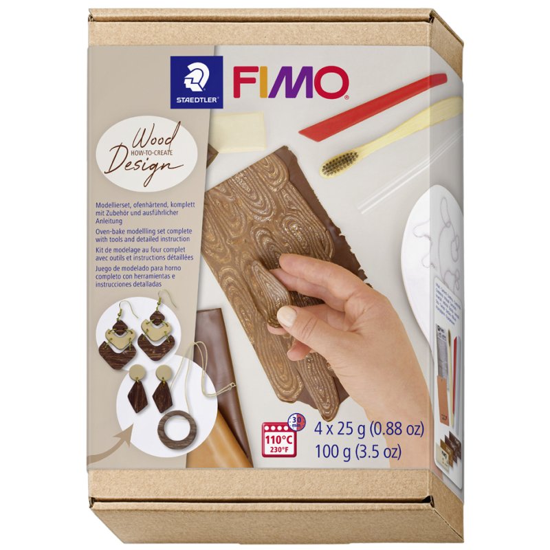 FIMO SOFT pâte à modeler effet bois, durcit au four, 4×25 g