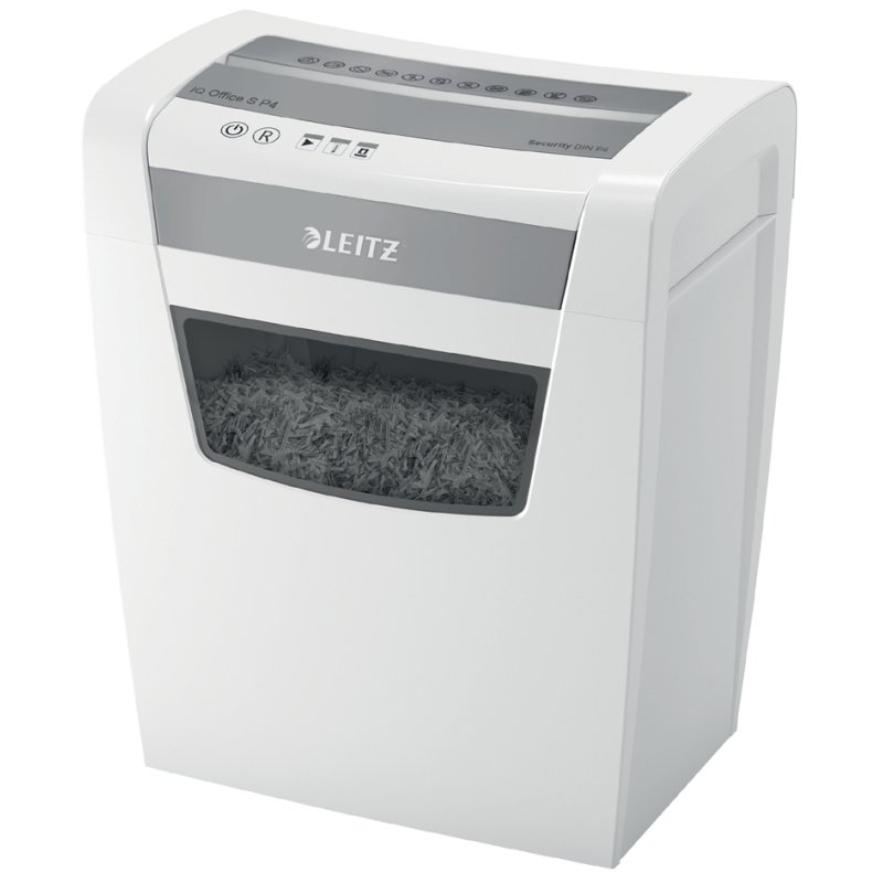 LEITZ papiervernietiger IQ Office S, deeltjessnit 4×28 mm, wit/zilver, 12 vel