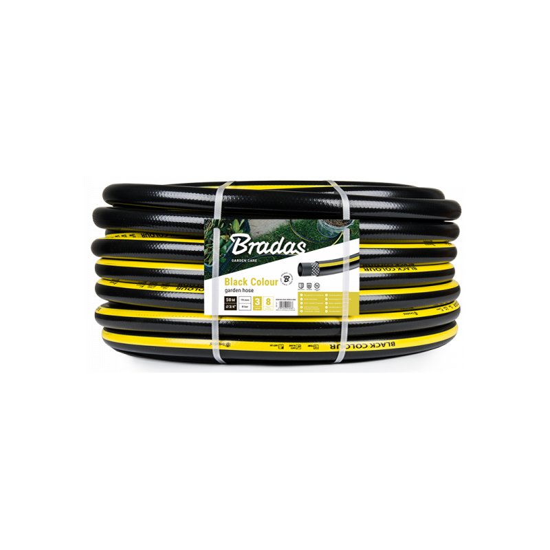 Bradas tuyau de jardin Black Colour, 3/4 inch, noir/jaune, 50 mètres