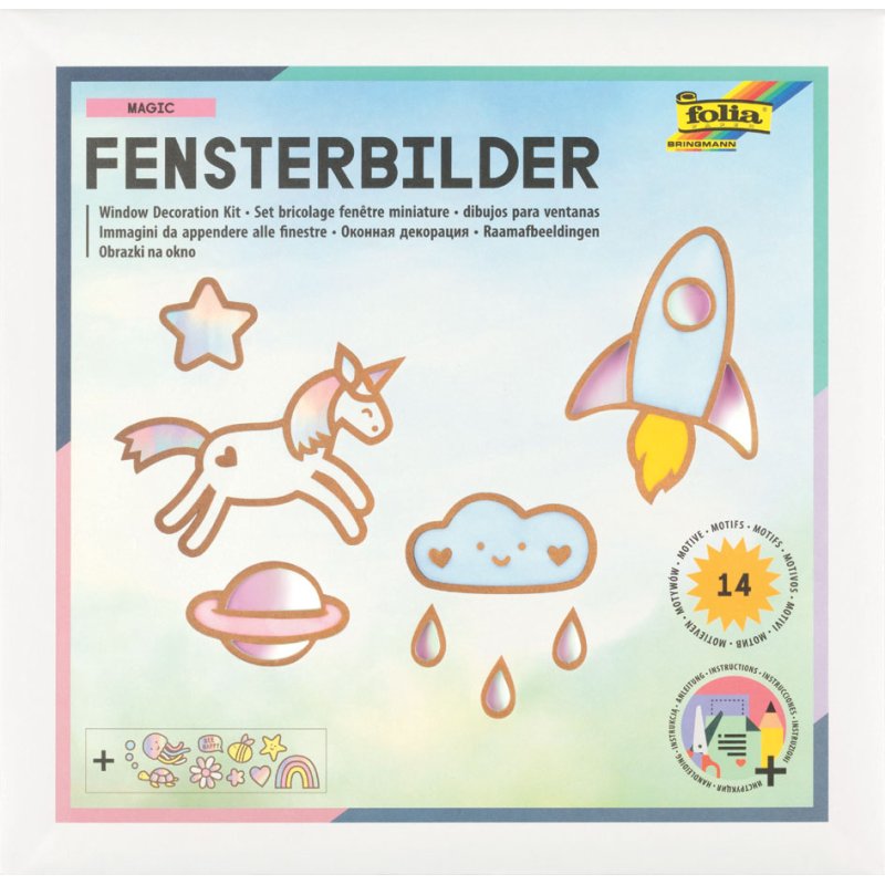 folia raamstickers set Magic, 14 motieven, 220×220 mm, met iriserende folie