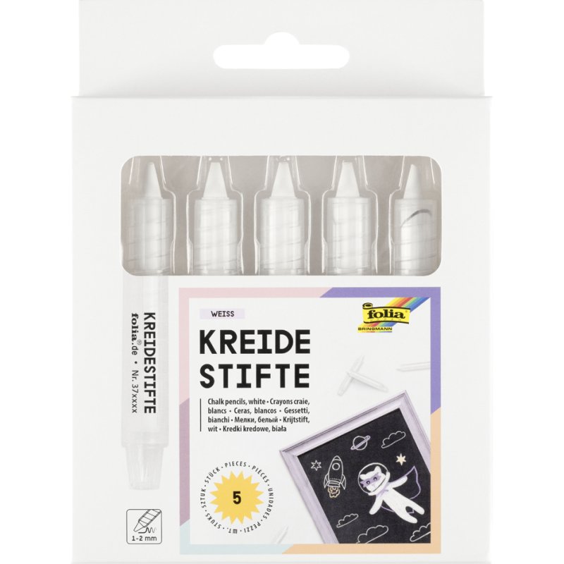 folia krijtpennen set, wit, 1-2 mm, 5 stuks
