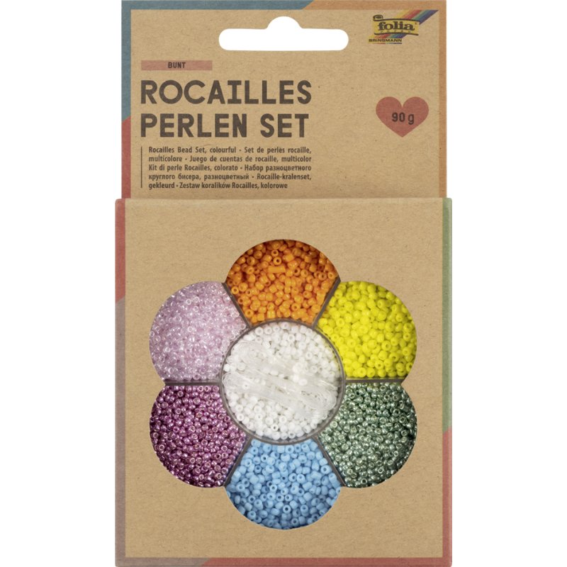 folia kralenset, rocailles-kralen 90 g, 7 kleuren, zilver