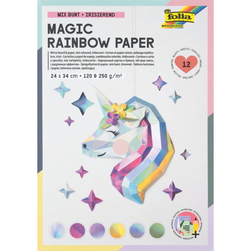 folia bloc papier arc-en-ciel Magic Rainbow, 240 × 340 mm, 6 couleurs irisées, 12 feuilles