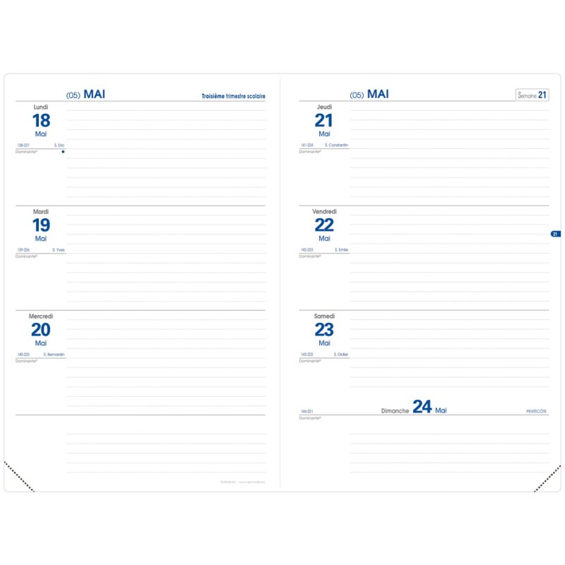 QUO VADIS recharge agenda TEXTHEBDO, 1 semaine/2 pages, papier blanc, 160×240 mm
