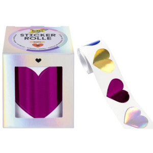 folia stickers harten op rol, iriserend, roze/goud/blauw, 48 stuks