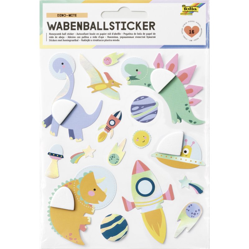 folia stickers DINO, 140×165 mm, 15 stuks, iriserende hot foil