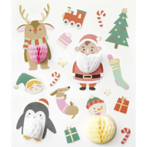 folia kerststickers met honingraatvorm, hot foil goud, 140×165 mm, 17 stuks