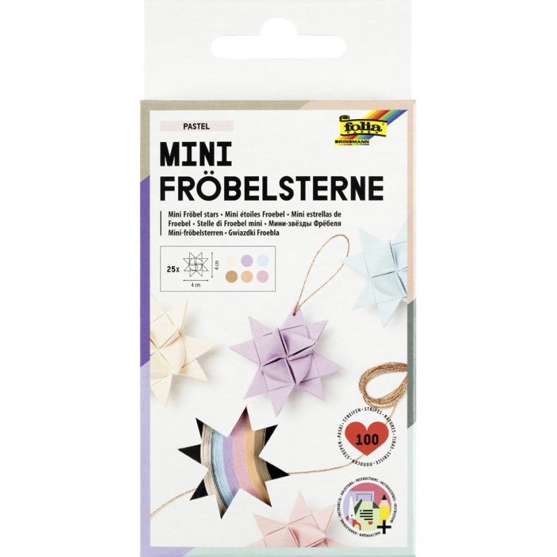 folia vouwpapierstroken voor mini sterren, 350×10 mm, pasteltinten, 100 stuks