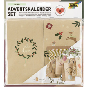 folia adventskalender OH DEER, 24 papieren zakjes, rendierpatroon, wit/goud