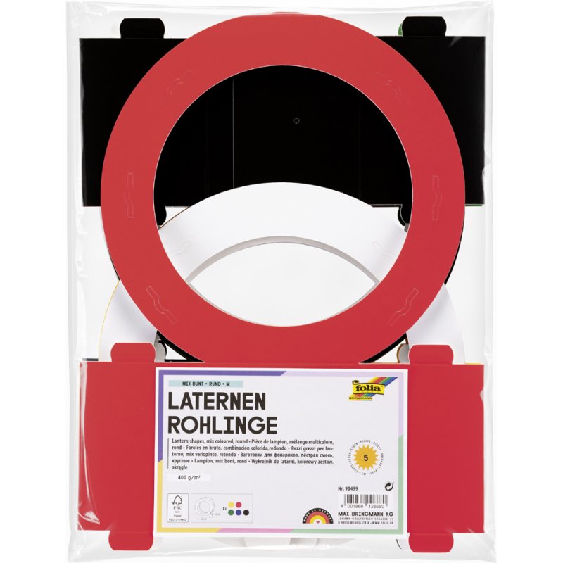 folia lampionvellen rond, gekleurd gesorteerd, 220 mm, 5 stuks