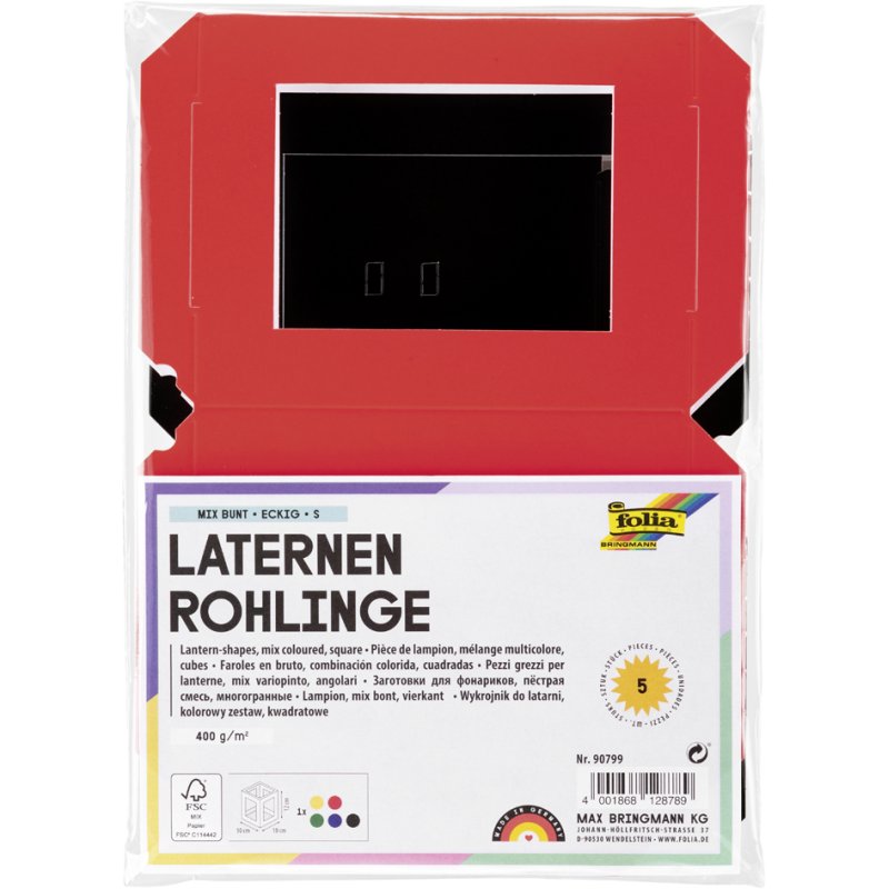 folia laternenrohling vierkant, 100×100×120 mm, gemengde kleuren, 5 stuks