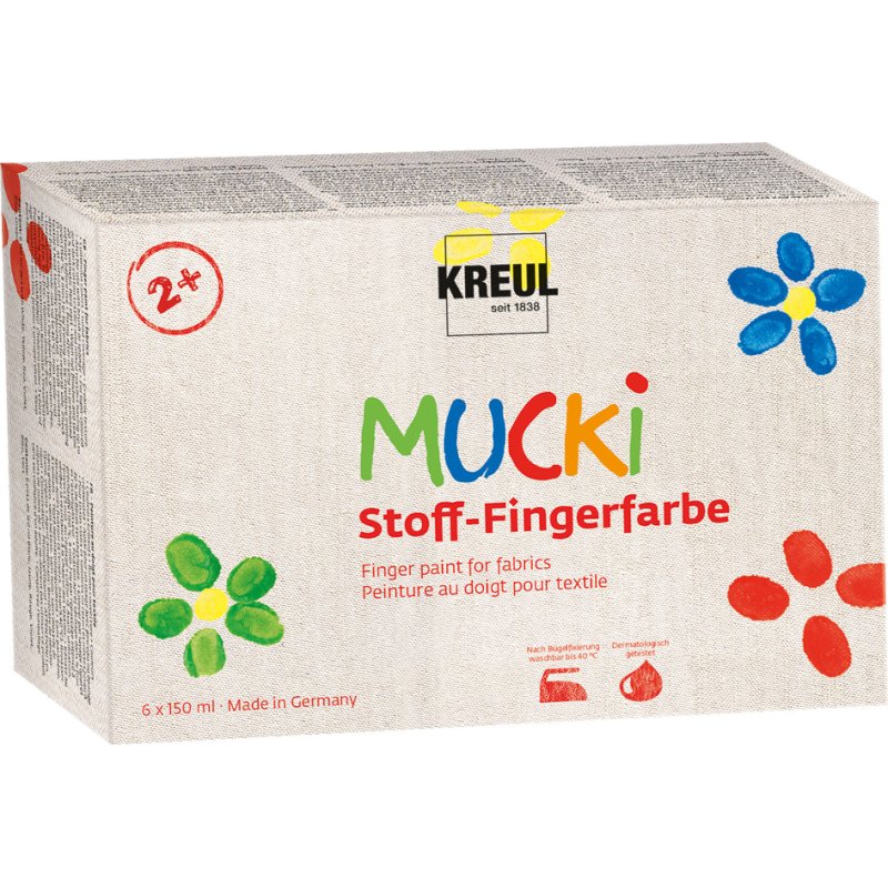 KREUL MUCKI finger paint for fabric, 6 colours, 150 ml