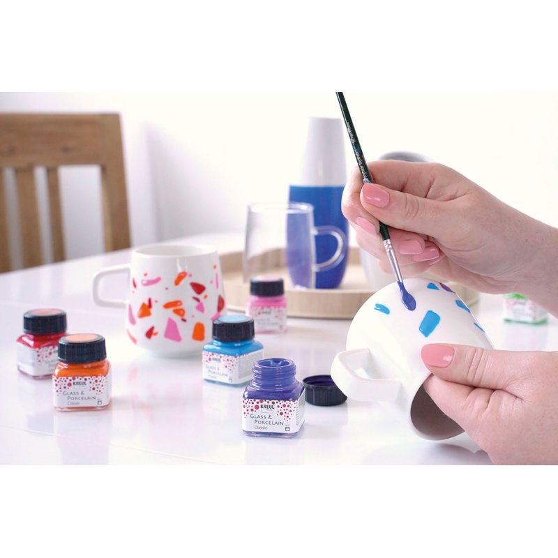 KREUL porcelain paint Glass & Porcelain Color Living Set, 6 colours at 20 ml each, including brush