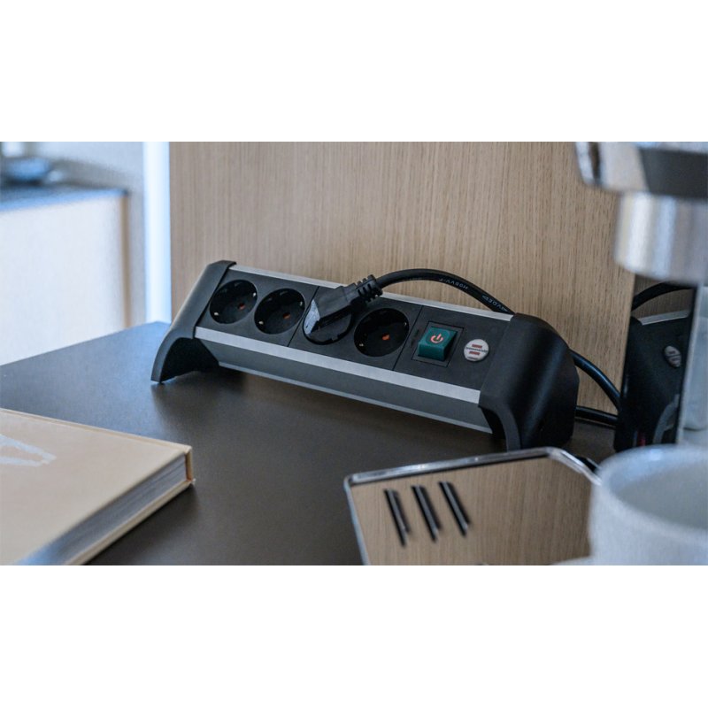 brennenstuhl bureau stekkerdoos Alu-Office-Line, 4-voudig, zilver/zwart, 1,8 m kabel