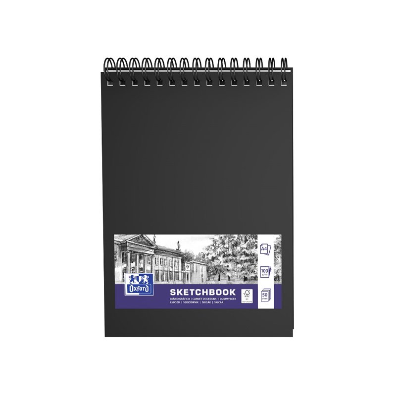 Oxford schetsboek spiraalgebonden A5, zwart hardcover, 50 vellen