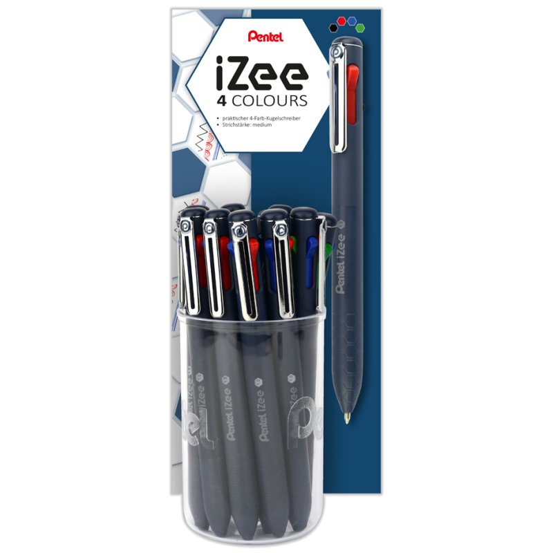 Pentel Stylo 4 couleurs iZee, rechargeable, bleu foncé, 12 pièces