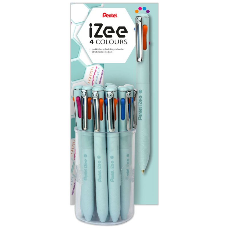Pentel Stylo 4 couleurs iZee, rechargeable, bleu foncé, 12 pièces