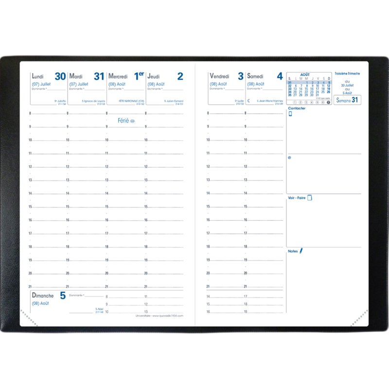 QUO VADIS agenda Universitaire Club, navy, 100×150 mm, 1 semaine par 2 pages