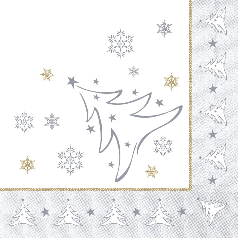 PAPSTAR serviettes de Noël Elegante Zwier, argenté, 400×400 mm, 50 pièces