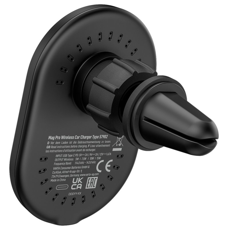 VARTA Mag Pro draadloze autolader, magnetische houder, zwart, 15 watt