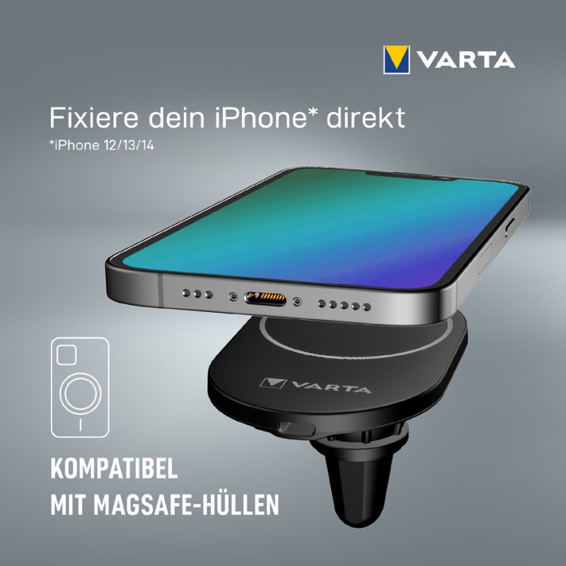 VARTA Mag Pro draadloze autolader, magnetische houder, zwart, 15 watt