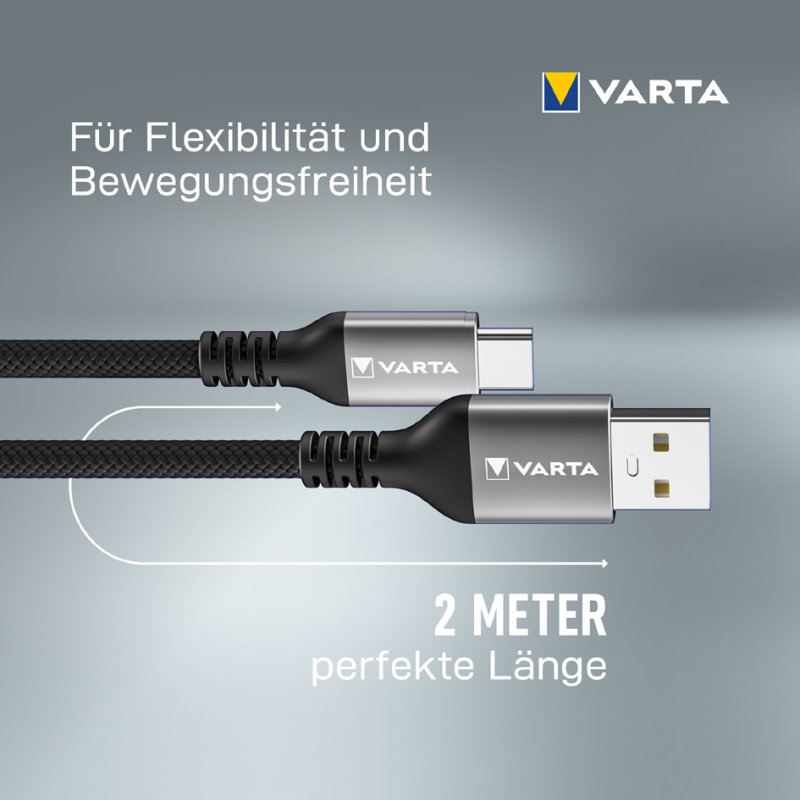 VARTA oplaadkabel USB-A naar USB-C, 2 meter, 60 watt
