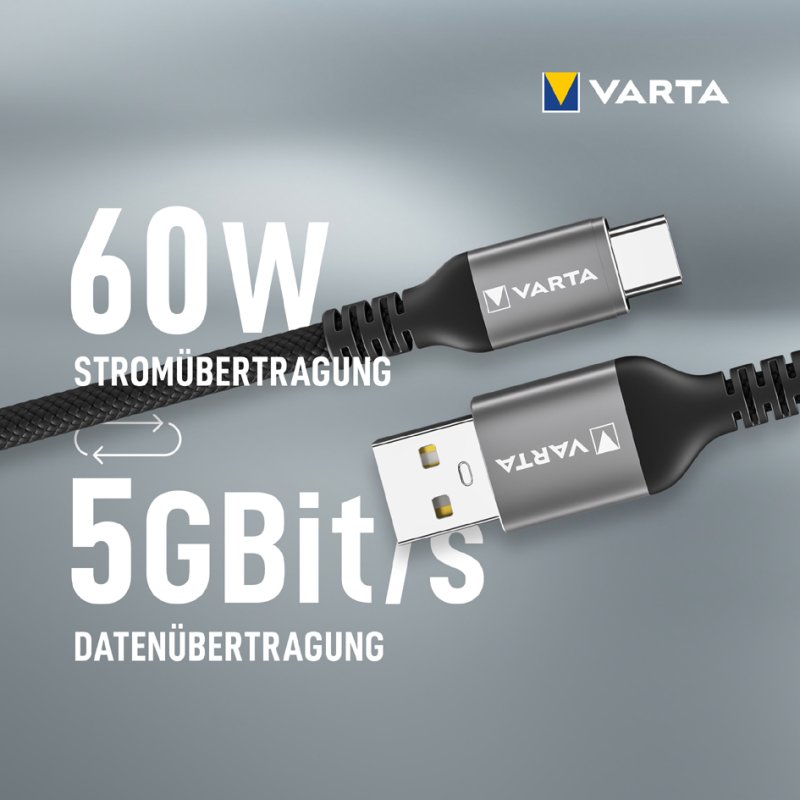 VARTA oplaadkabel USB-A naar USB-C, 2 meter, 60 watt