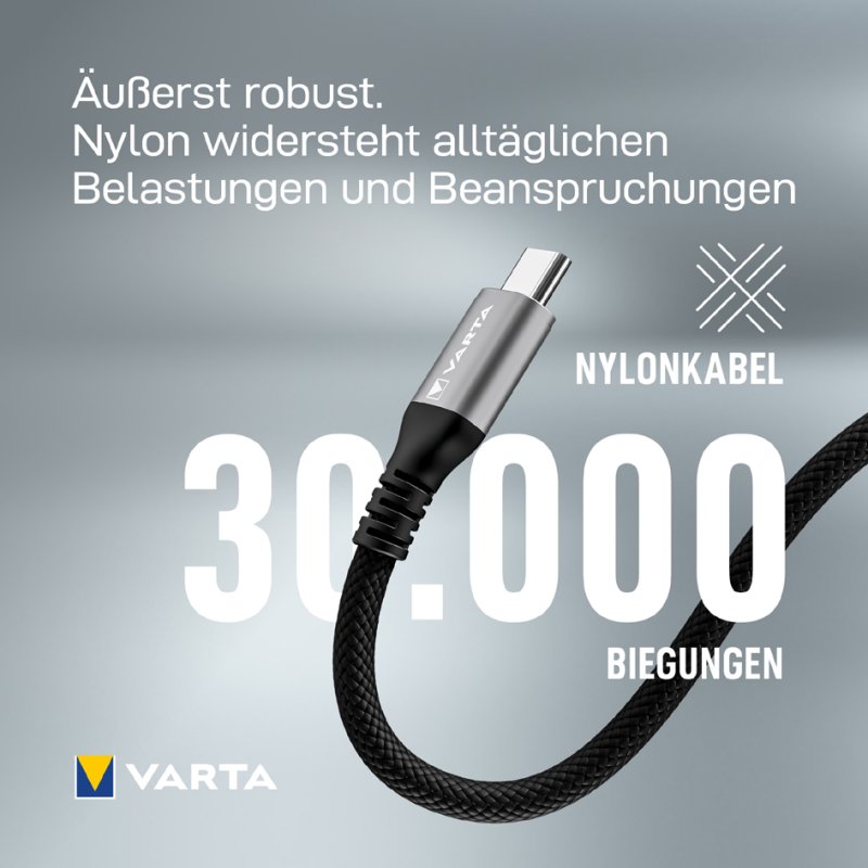 VARTA oplaadkabel USB-A naar USB-C, 2 meter, 60 watt