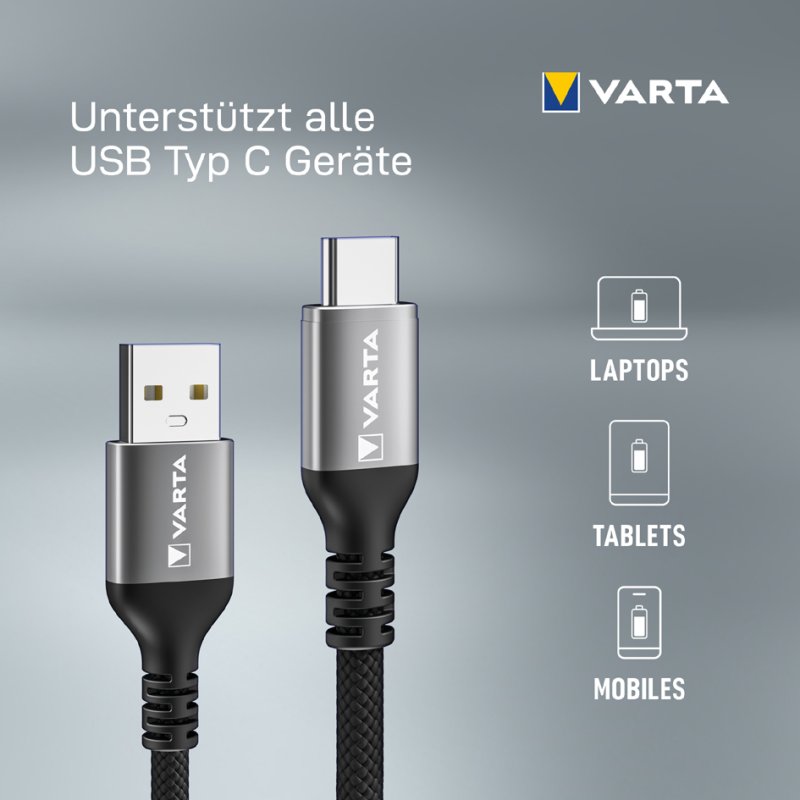 VARTA oplaadkabel USB-A naar USB-C, 2 meter, 60 watt