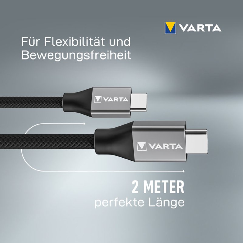 VARTA USB-C kabel Speed Charge & Sync, 2 meter, 100 watt, nylon/aluminium