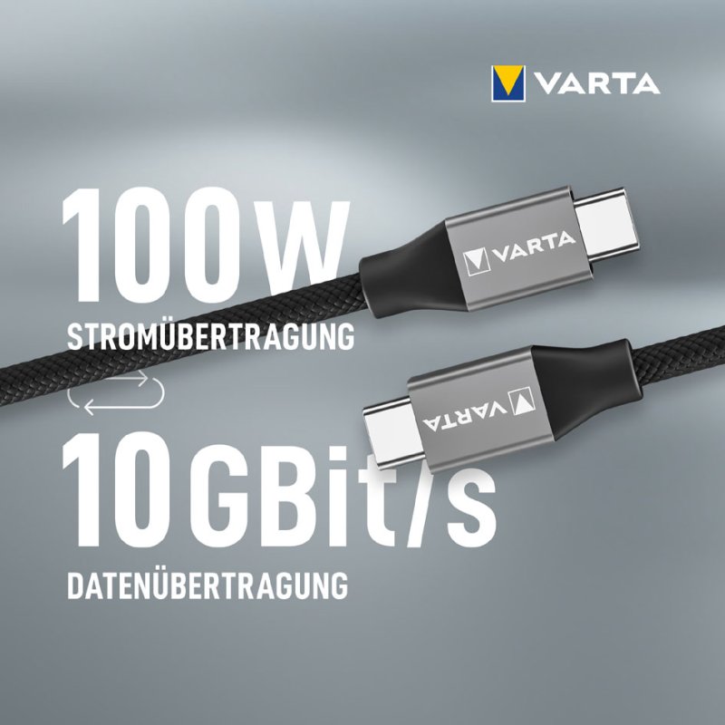 VARTA USB-C kabel Speed Charge & Sync, 2 meter, 100 watt, nylon/aluminium