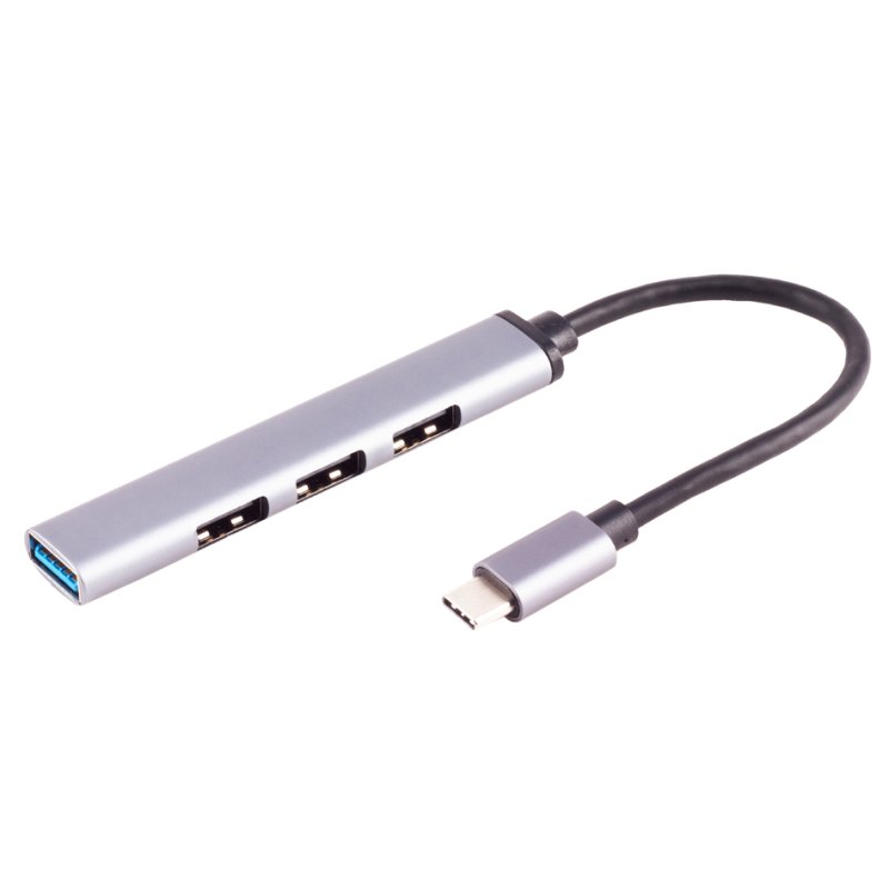 shiverpeaks USB-C hub 4-port, grey, aluminium, compact