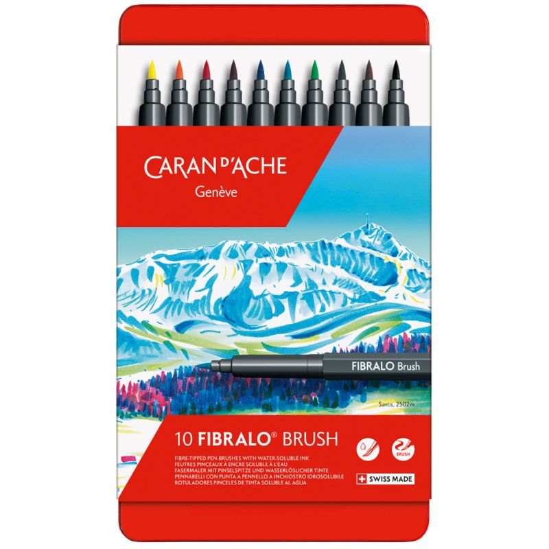CARAN D'ACHE Fibralo Brush felt-tip pens, brush tip, water-based, 15 pcs