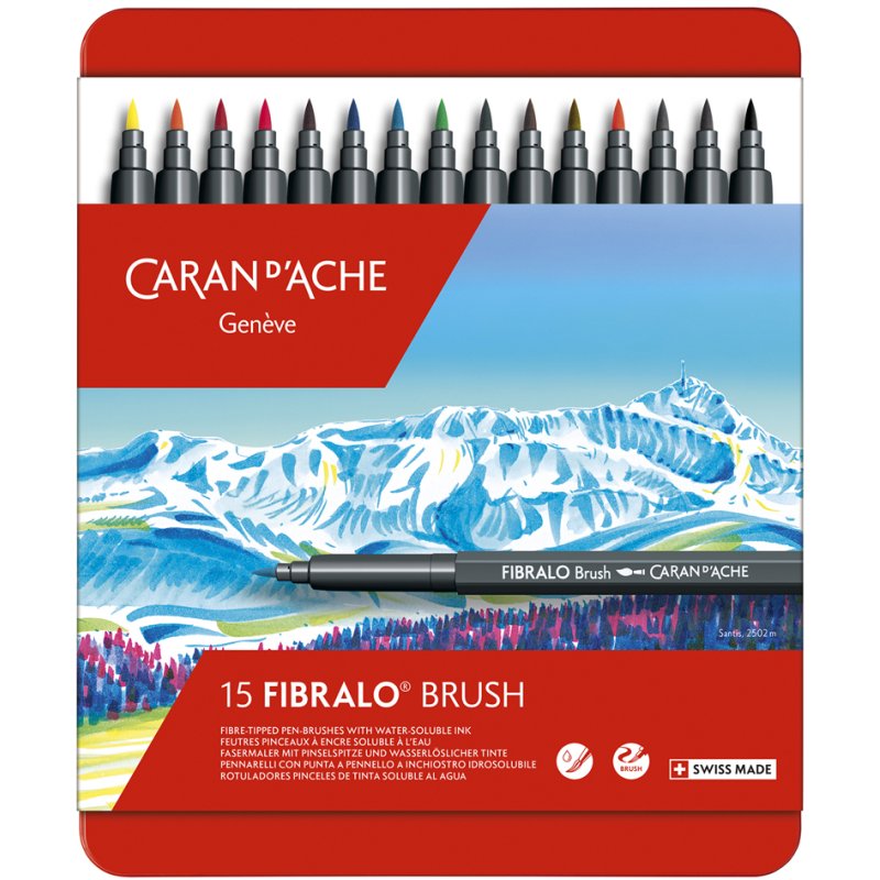 CARAN D'ACHE Fibralo Brush felt-tip pens, brush tip, water-based, 15 pcs